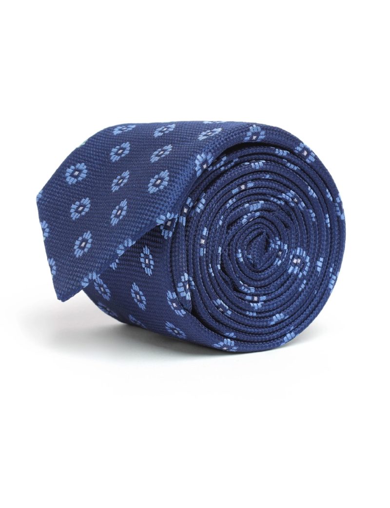 T003N00-Navy-1 Blue flowers Tie