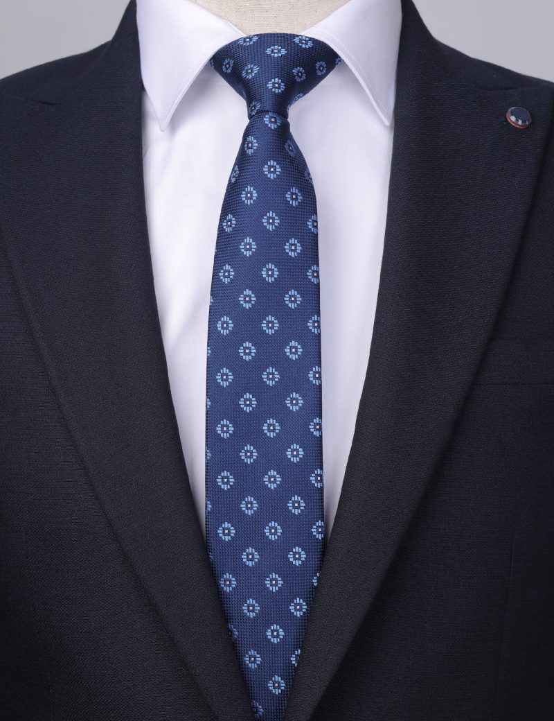 T003N00-Navy-3 Blue flowers Tie