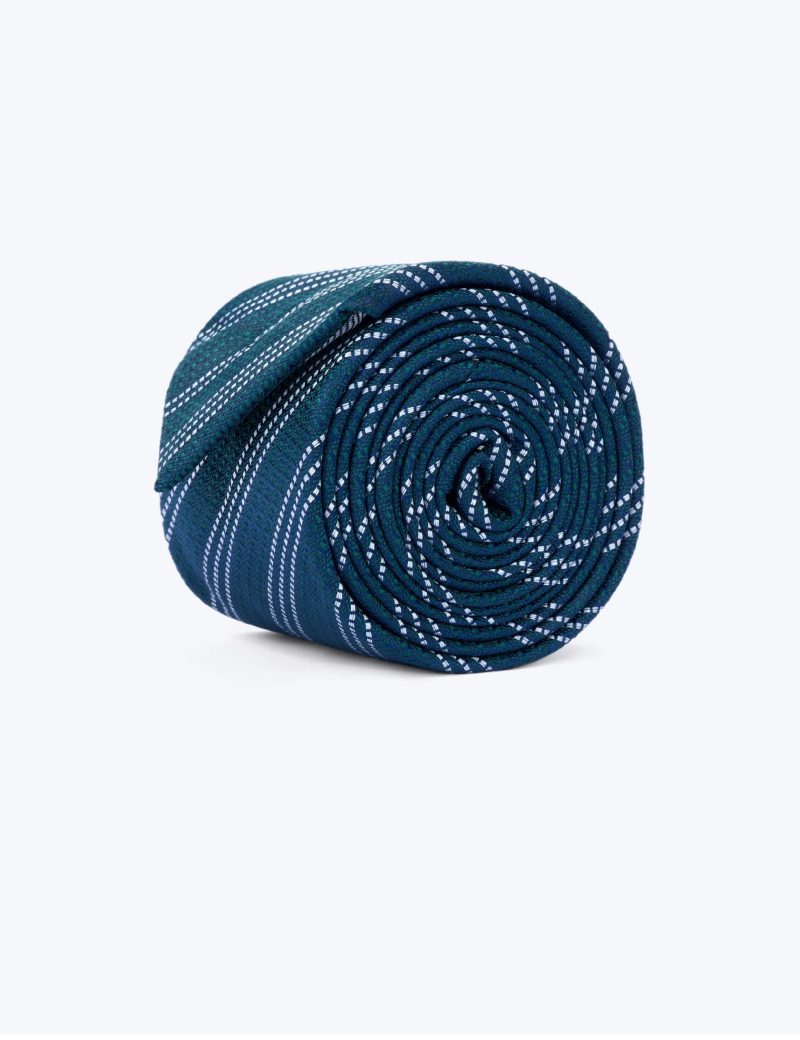 T004GN00-Green-1 White regimental Stripes Tie