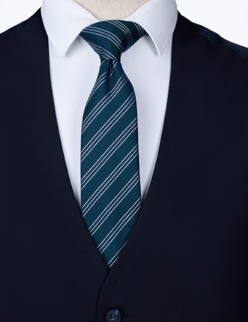 T004GN00-Green-2 White regimental Stripes Tie