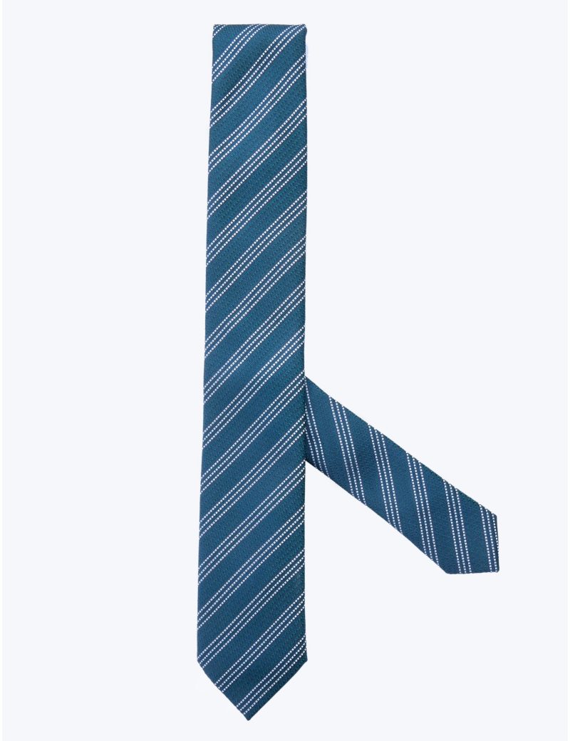 T004GN00-Green-4 White regimental Stripes Tie