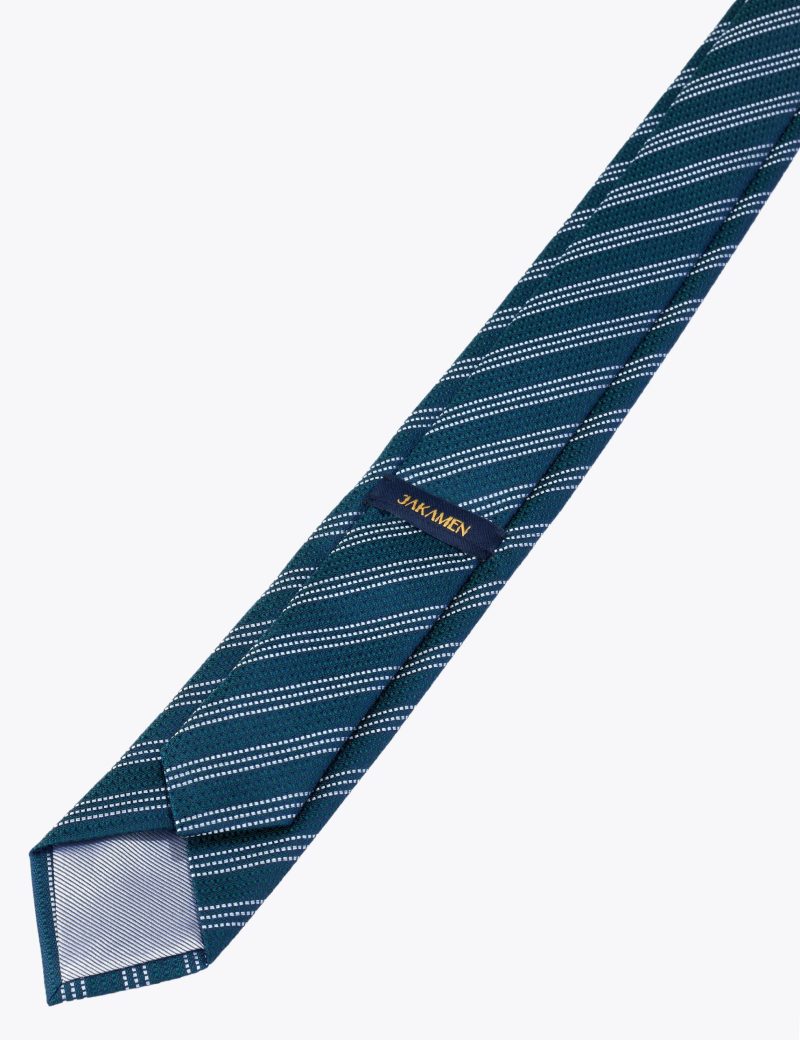 T004GN00-Green-5 White regimental Stripes Tie