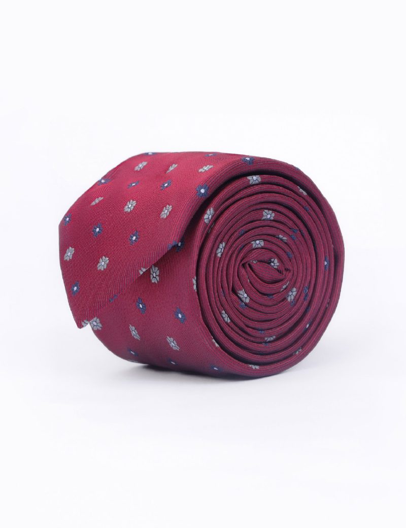 T004M00-Maroon-1 Navy & grey flowers Tie