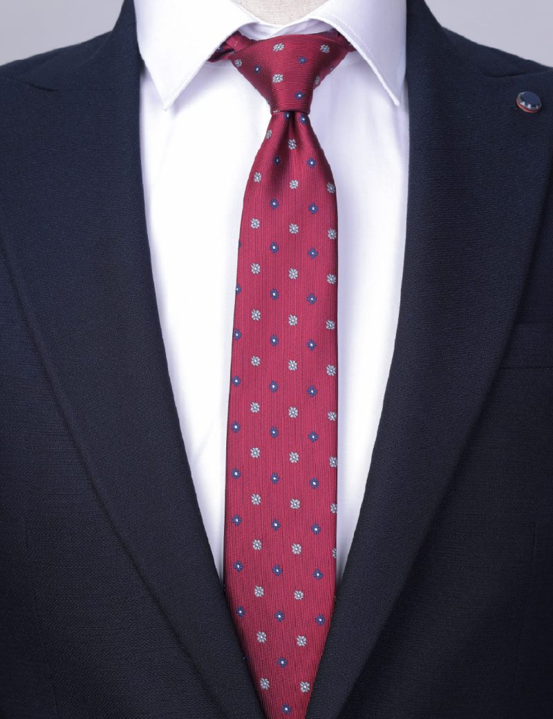 Navy & grey flowers Tie