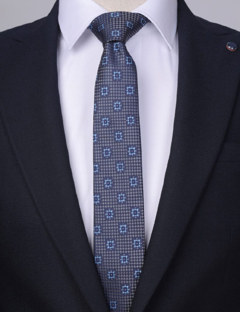 T004N00-Navy-3 Blue pattern Tie