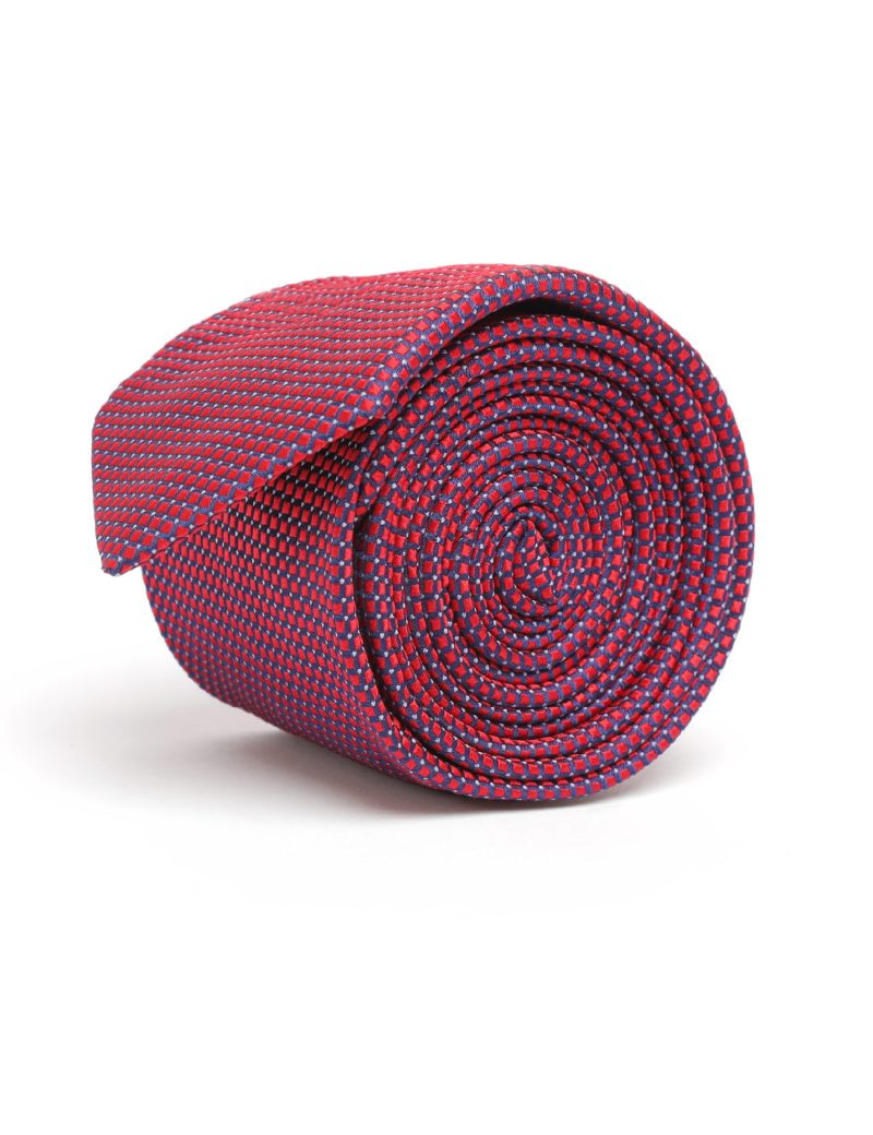 T004R00-Red-1 Navy & White pattern Tie
