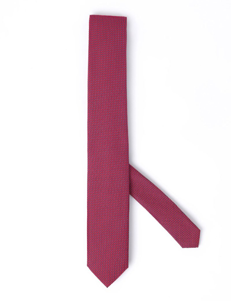 T004R00-Red-2 Navy & White pattern Tie