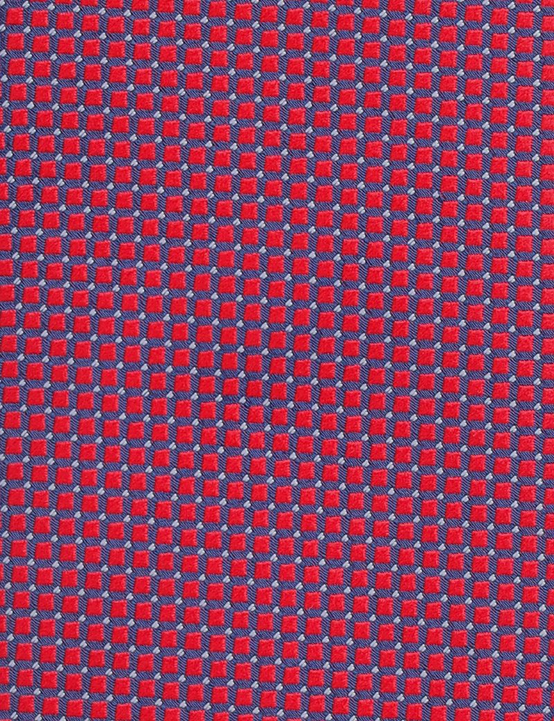 T004R00-Red-3 Navy & White pattern Tie