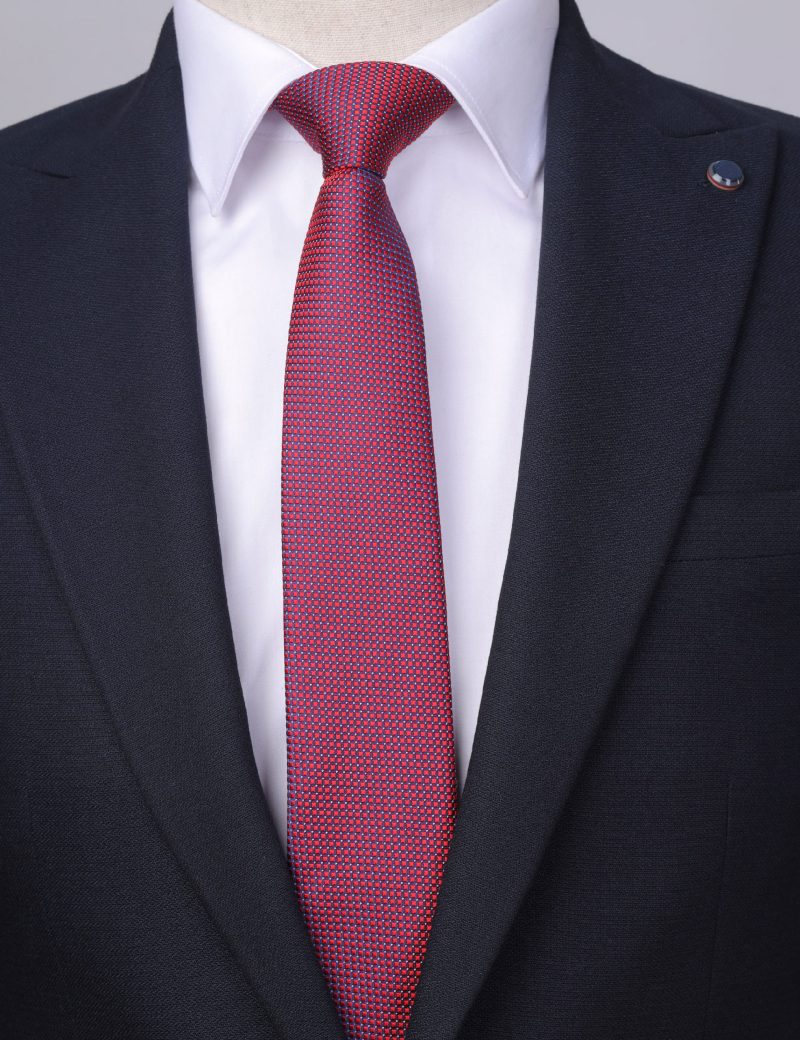 T004R00-Red-5 Navy & White pattern Tie