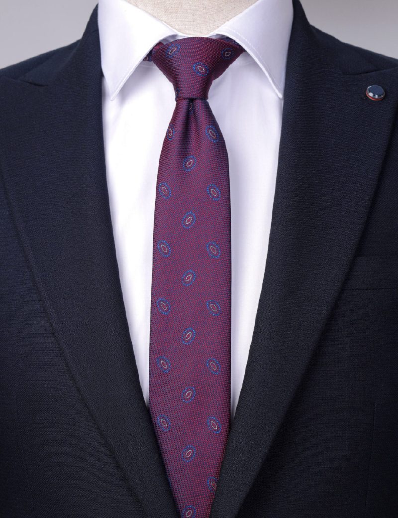 T005M00-Maroon-3 Navy & white pattern Tie