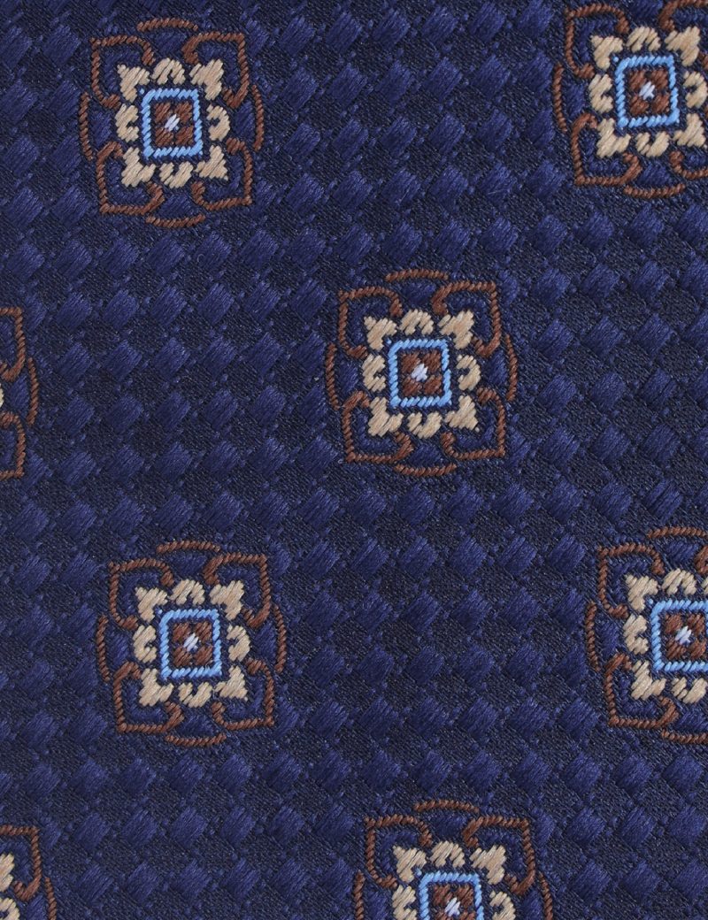 T005N00-Navy-2 Brown & beige flowers Tie
