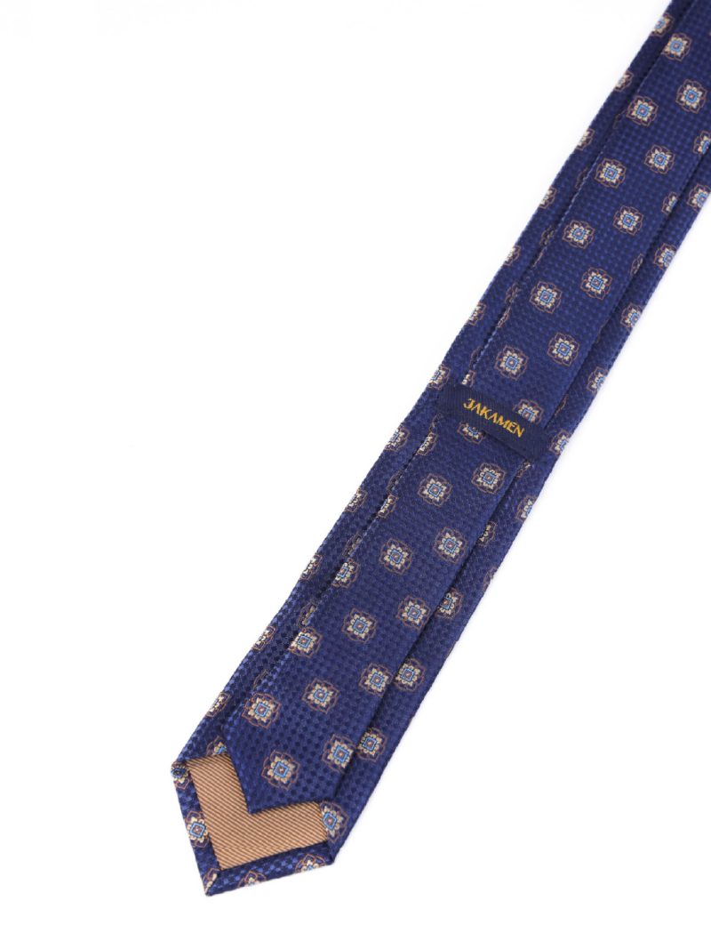T005N00-Navy-4 Brown & beige flowers Tie