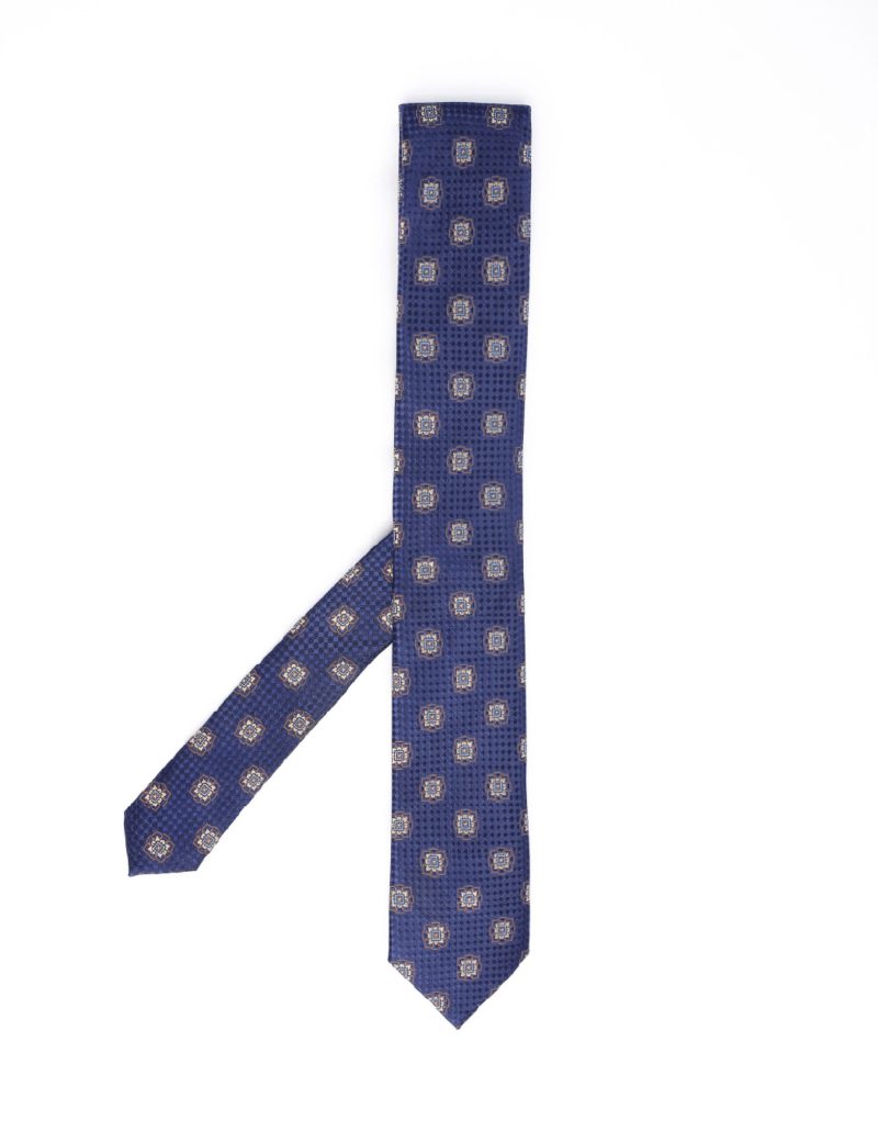 T005N00-Navy-5 Brown & beige flowers Tie