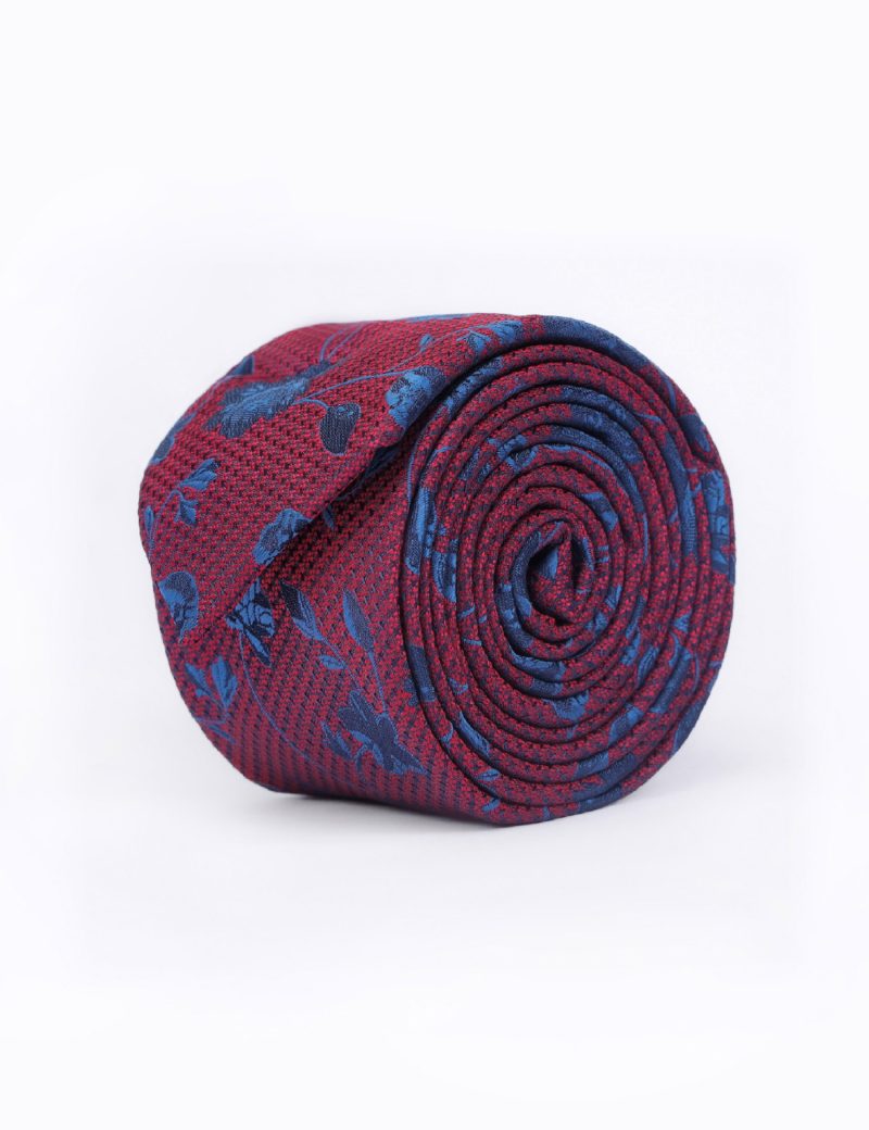 T006M00-Maroon-1 Navy flowers Tie
