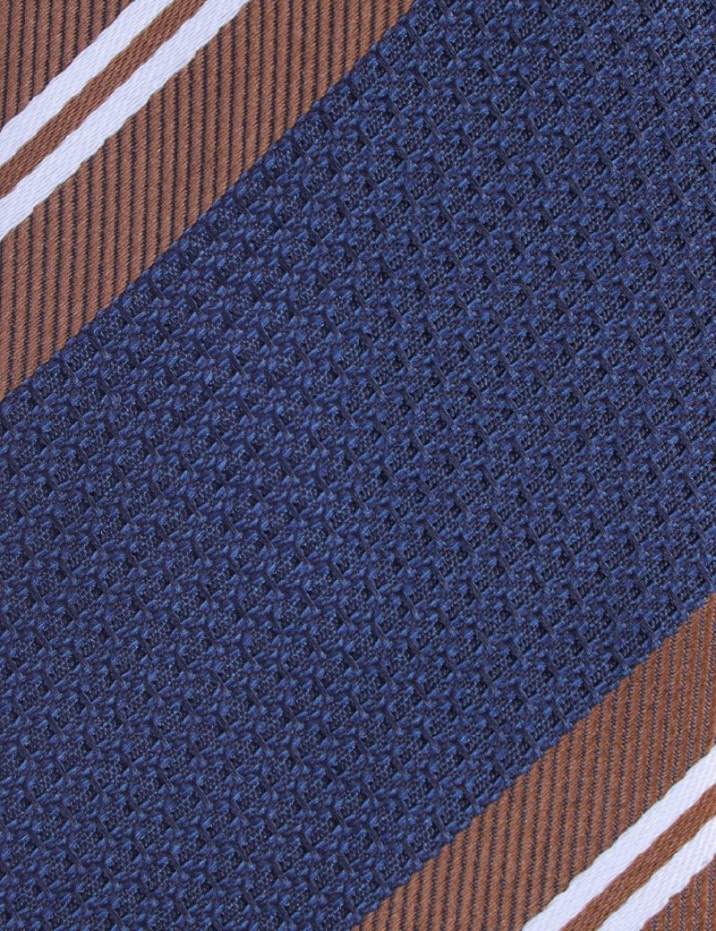 T006N00-Navy-2 Brown & white regimental stripes Tie