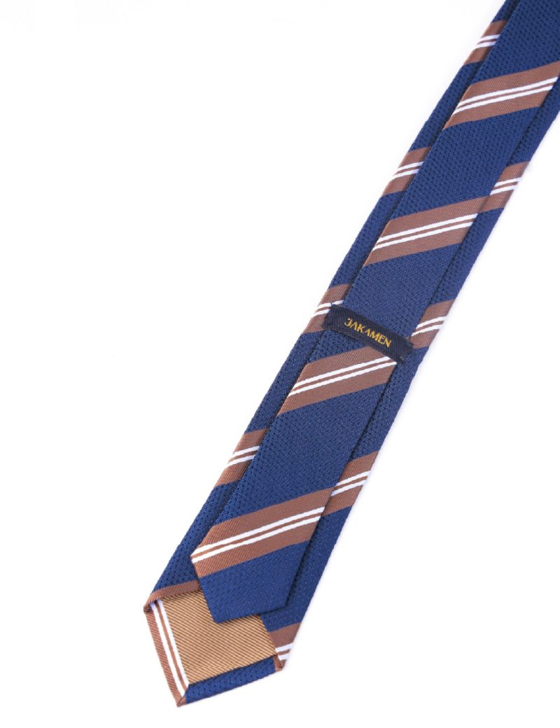T006N00-Navy-4 Brown & white regimental stripes Tie