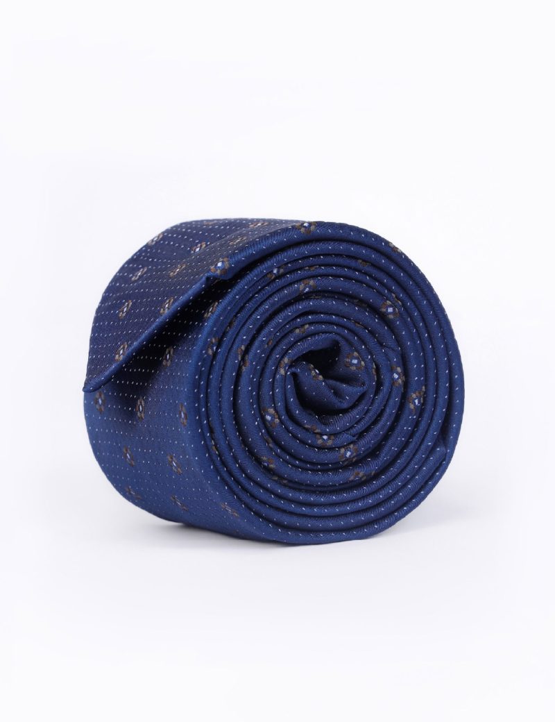T007N00-Navy-1 Brown flowers Tie