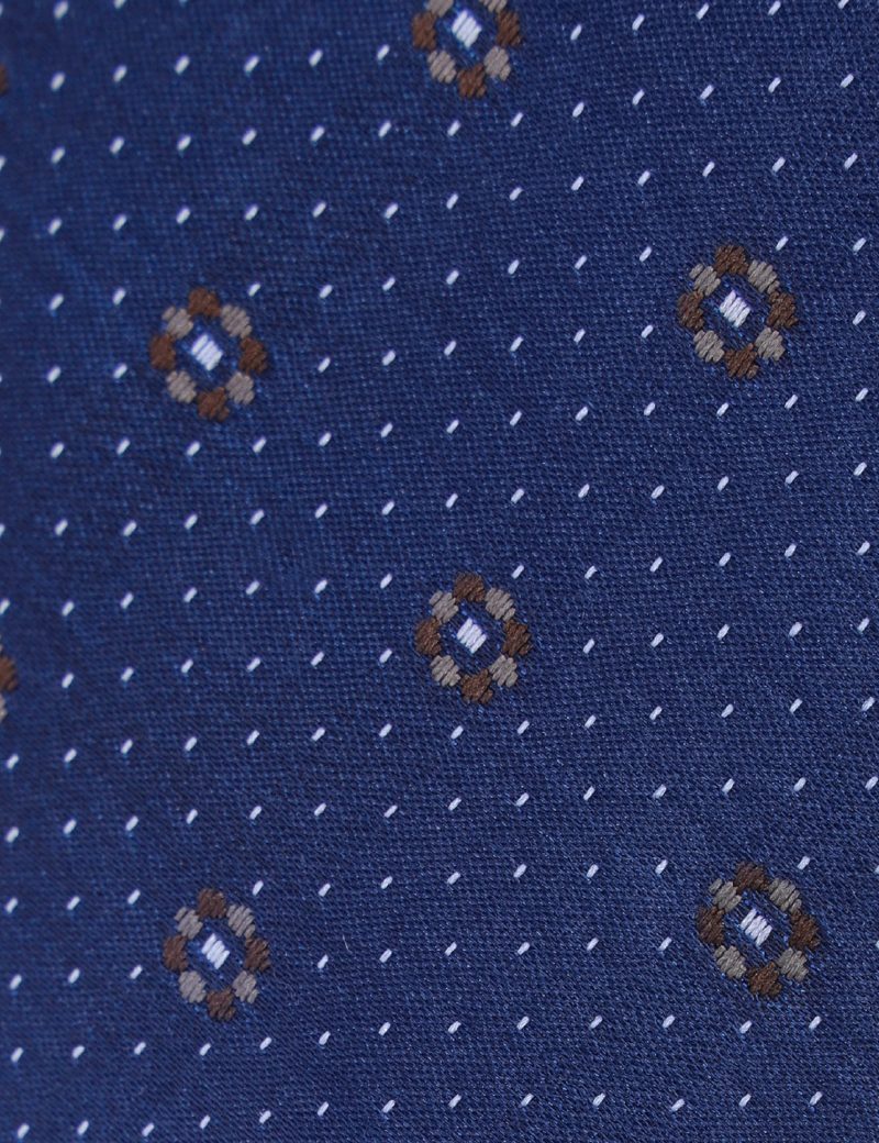 T007N00-Navy-2 Brown flowers Tie