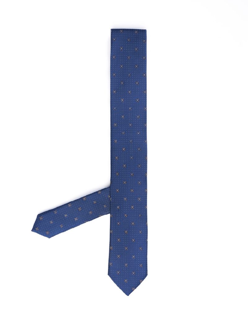 T007N00-Navy-5 Brown flowers Tie