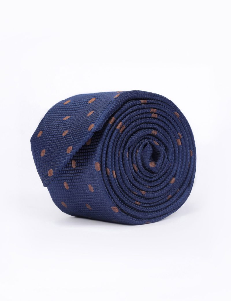 T008N00-Navy-1 Brown polka dots Tie