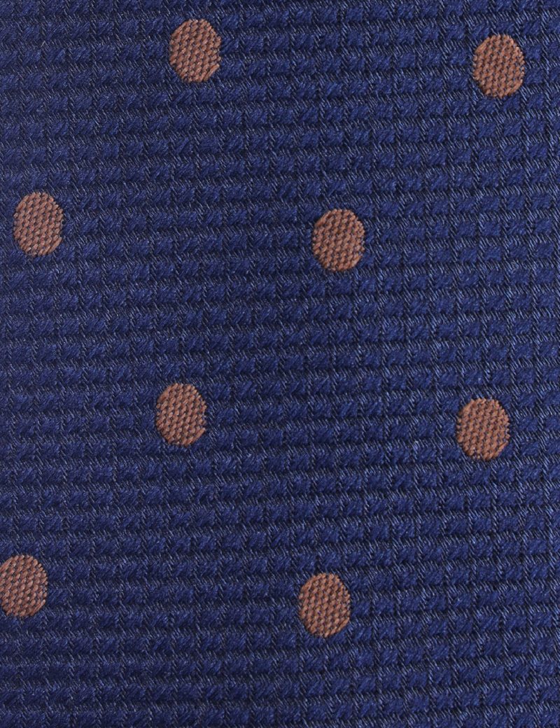 T008N00-Navy-2 Brown polka dots Tie