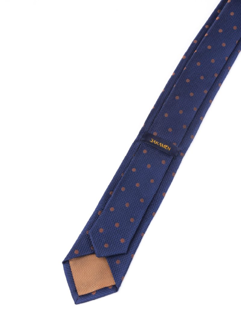 T008N00-Navy-4 Brown polka dots Tie