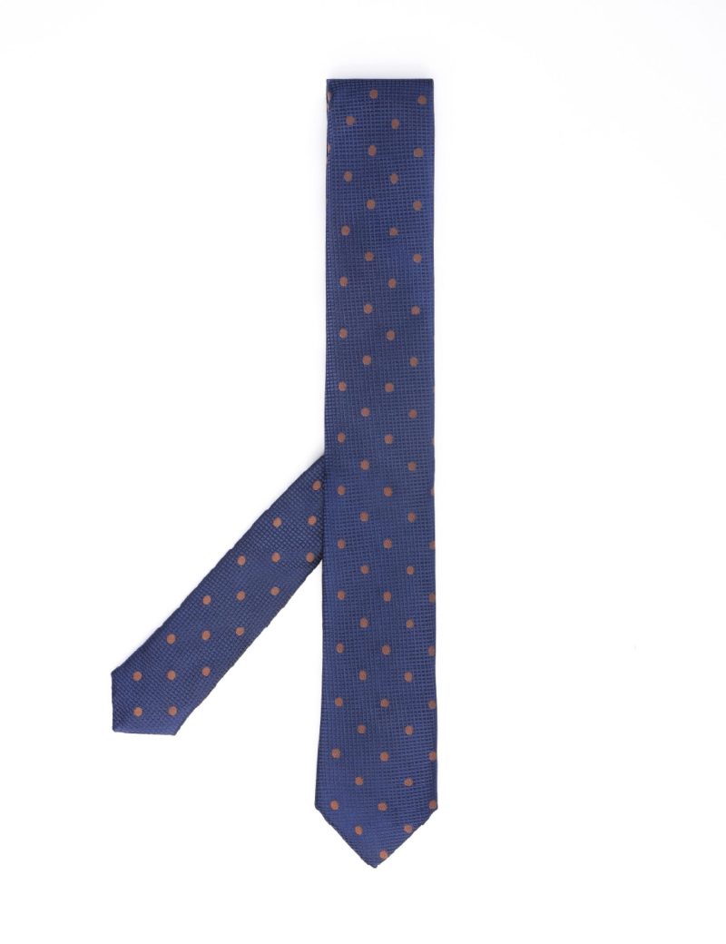 T008N00-Navy-5 Brown polka dots Tie
