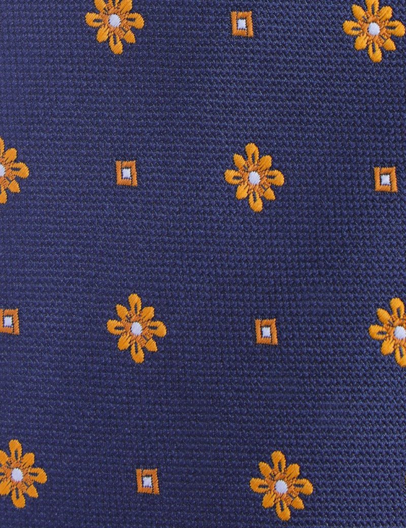 T009N00-Navy-2 Gold flowers Tie