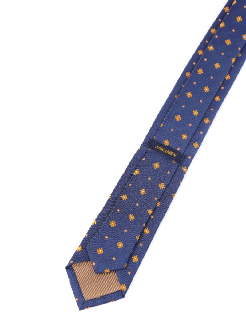 T009N00-Navy-4 Gold flowers Tie