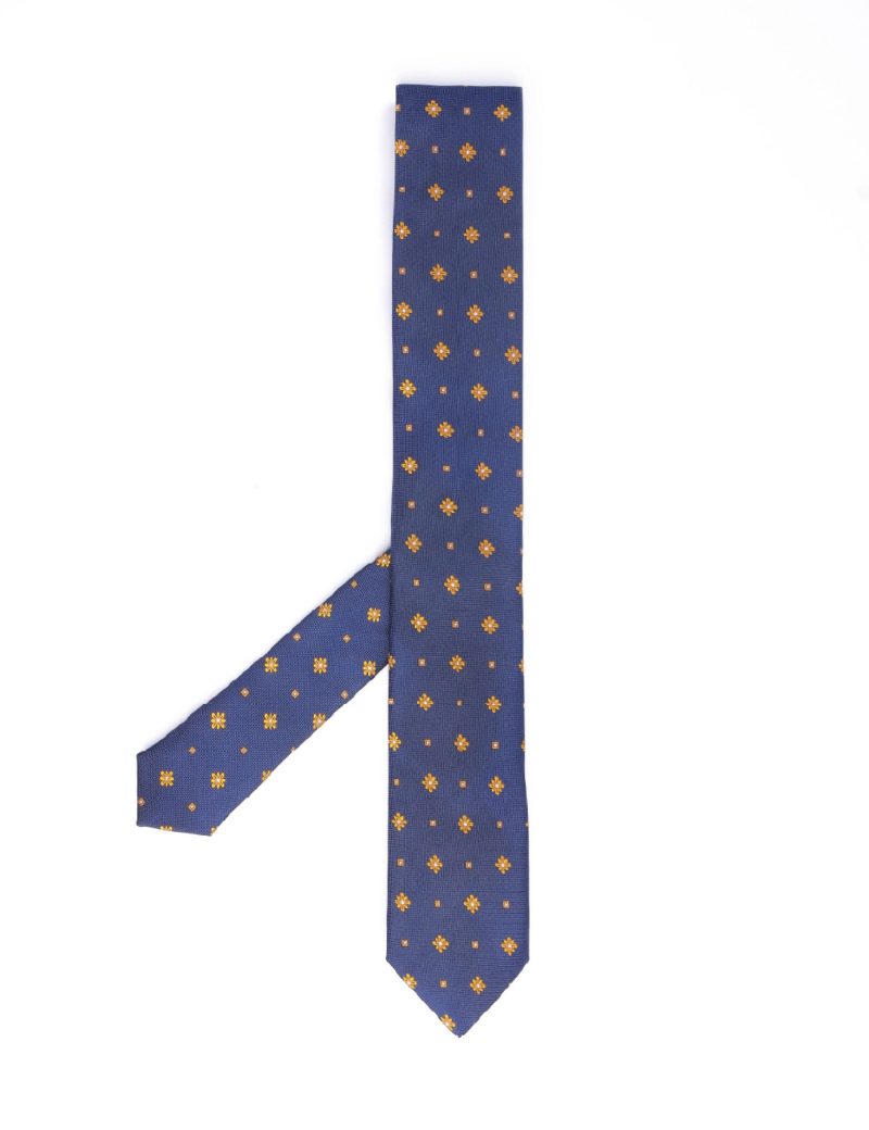 T009N00-Navy-5 Gold flowers Tie