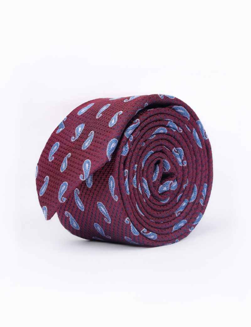T010M00-Maroon-1 Paisley blue & white Tie