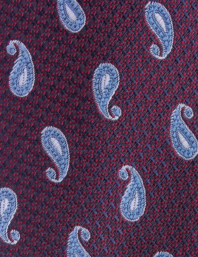 T010M00-Maroon-2 Paisley blue & white Tie