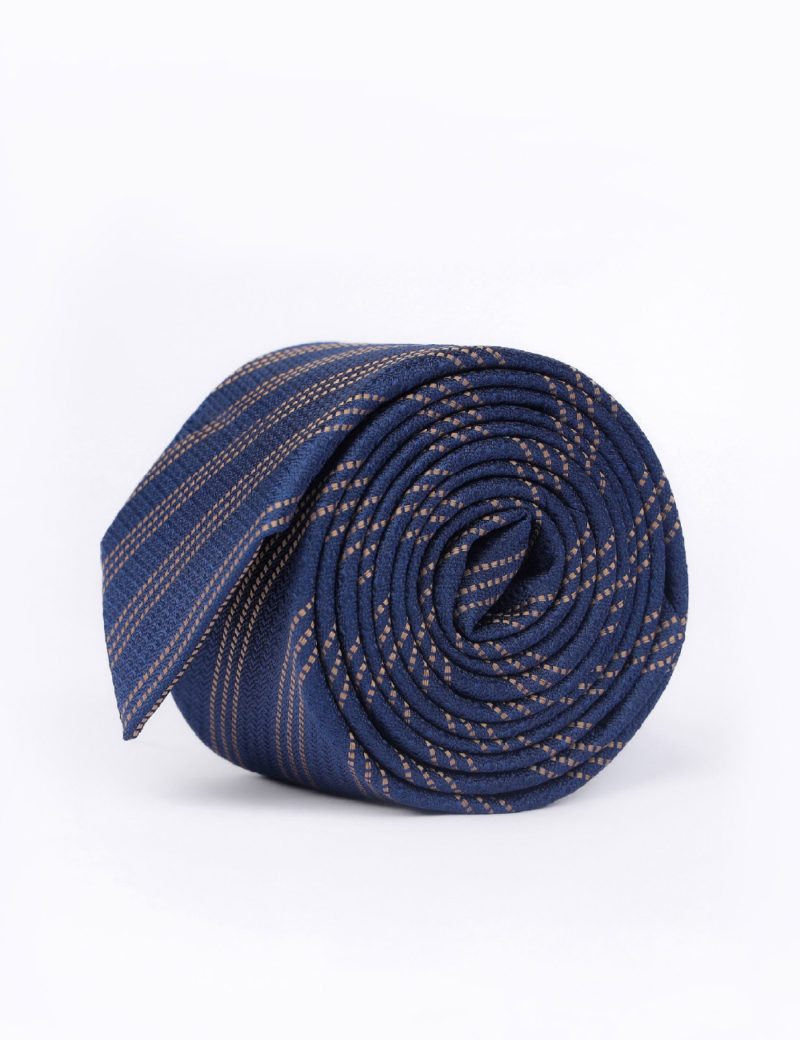 T010N00-Navy-1 Gold stripes Tie