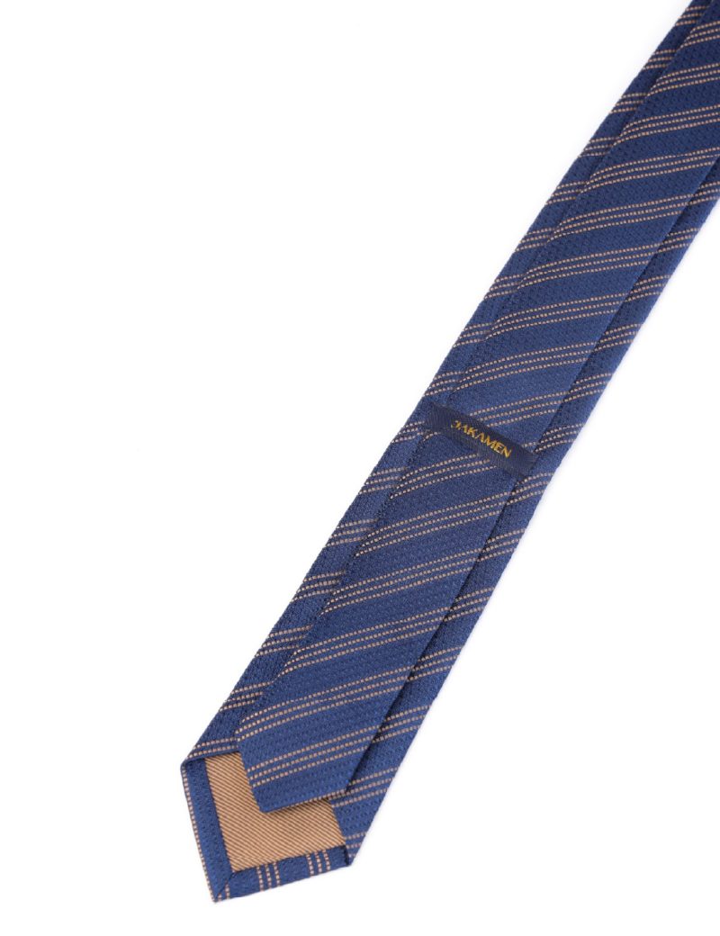T010N00-Navy-4 Gold stripes Tie