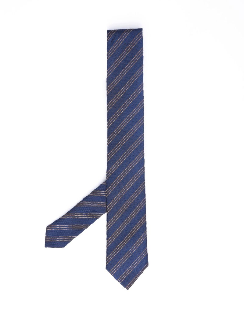T010N00-Navy-5 Gold stripes Tie