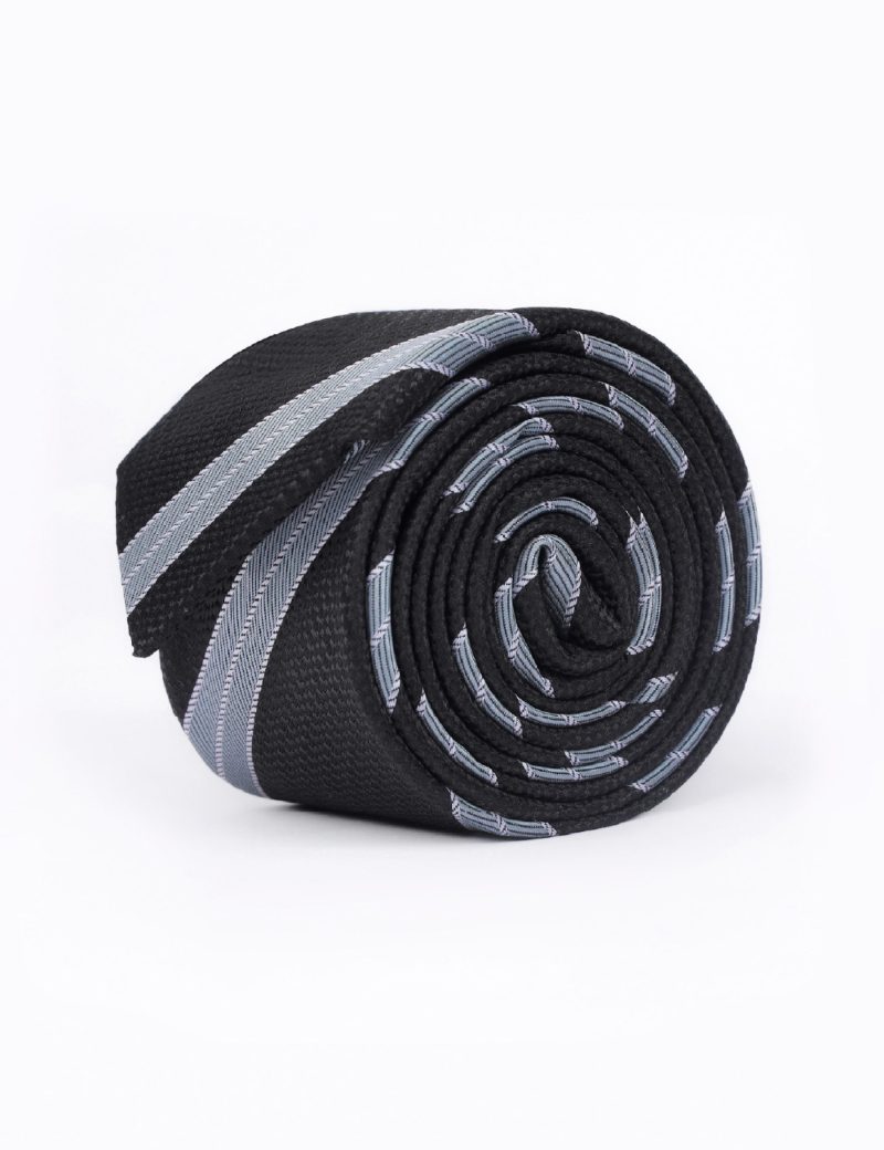T011B00-Black-1 Grey stripes Tie