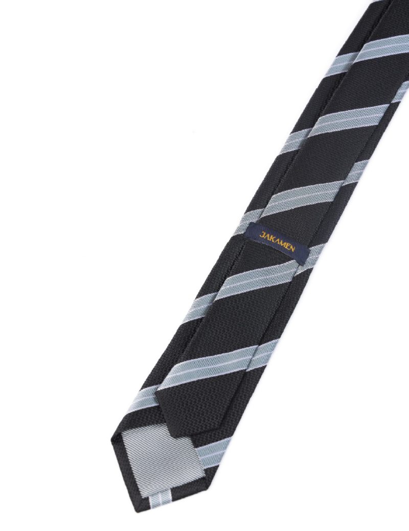 T011B00-Black-4 Grey stripes Tie