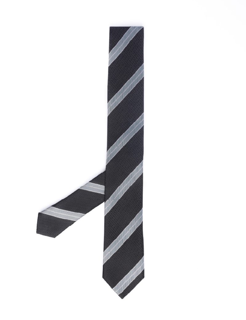 T011B00-Black-5 Grey stripes Tie
