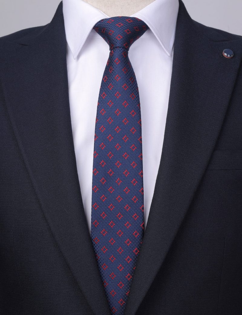 T011N00-Navy-2 Maroon squares Tie