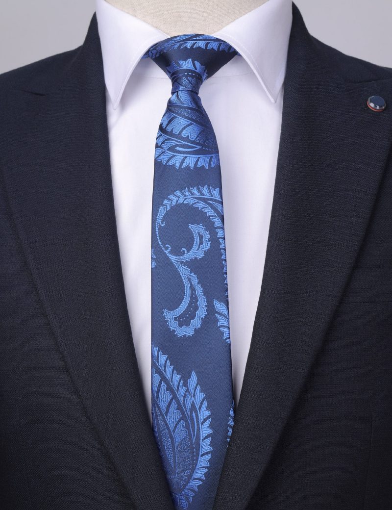 T012N00-Navy-5 Paisley blue Tie