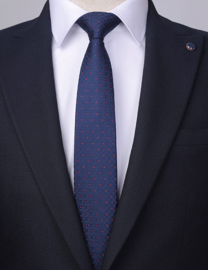 T013N00-Navy-2 Red dots Tie