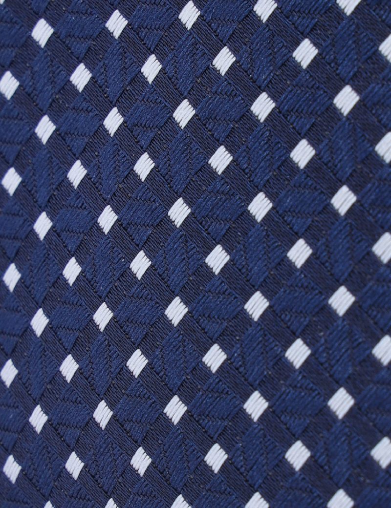 T018N00-Navy-2 White squares Tie