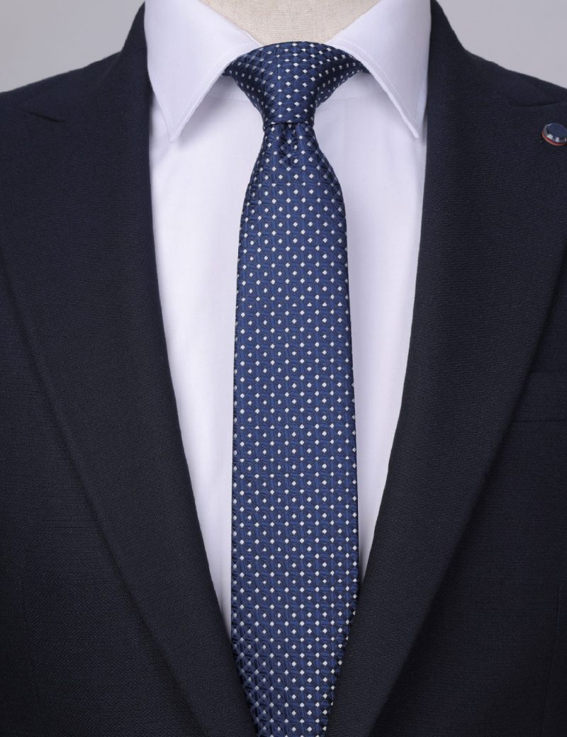 T018N00-Navy-3 White squares Tie