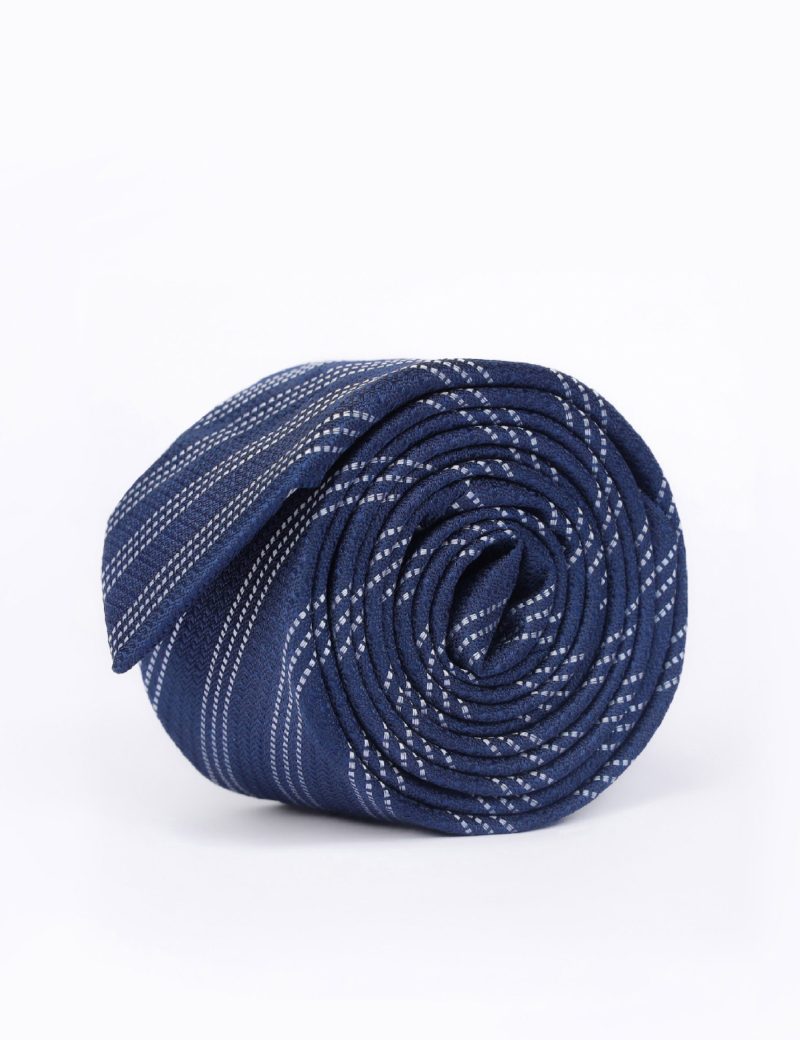 T019N00-Navy-1 White stripes Tie