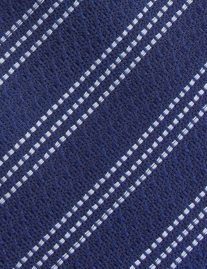 T019N00-Navy-2 White stripes Tie