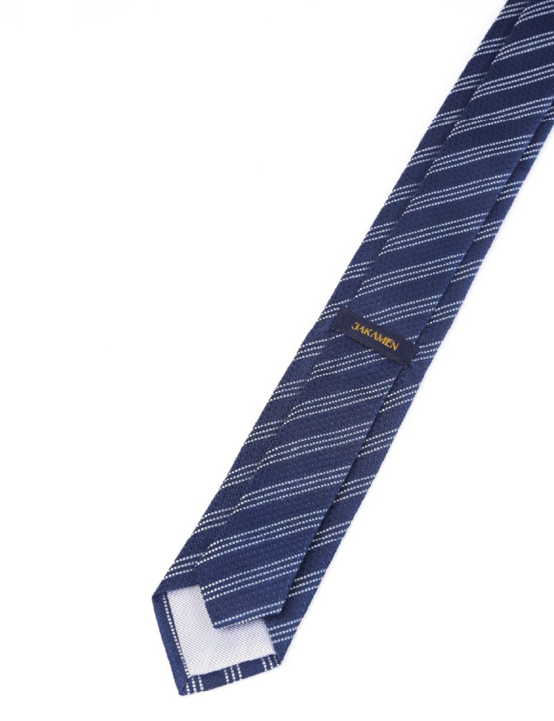 T019N00-Navy-4 White stripes Tie