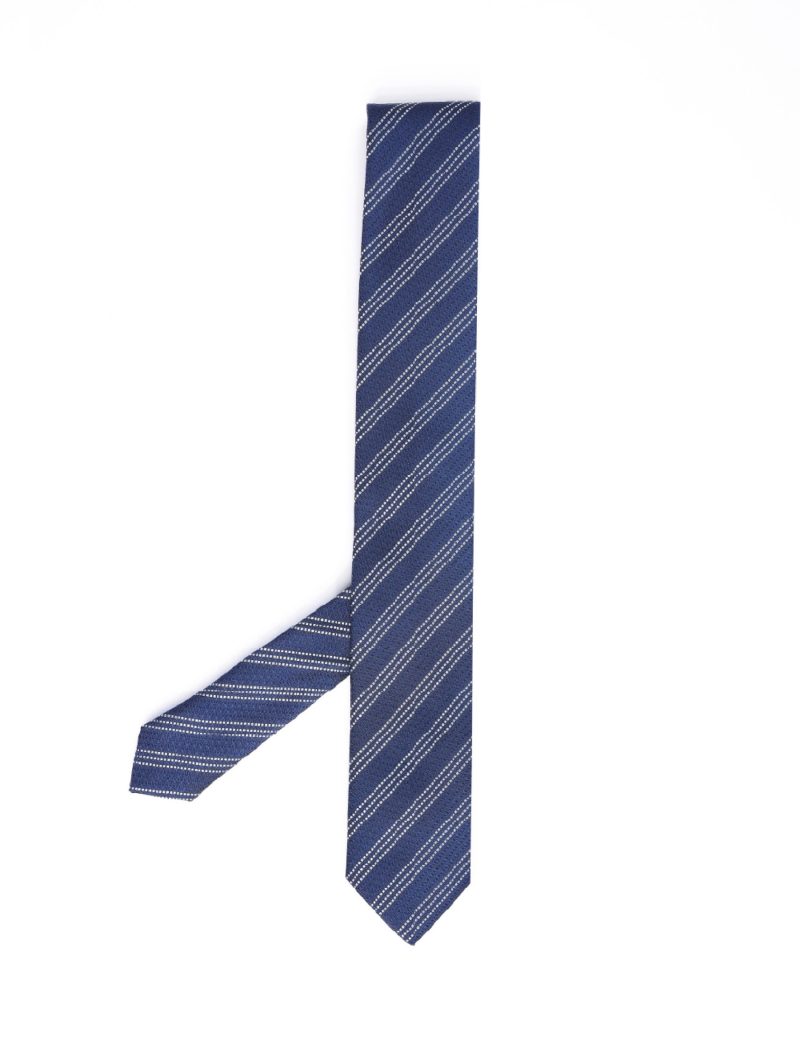 T019N00-Navy-5 White stripes Tie