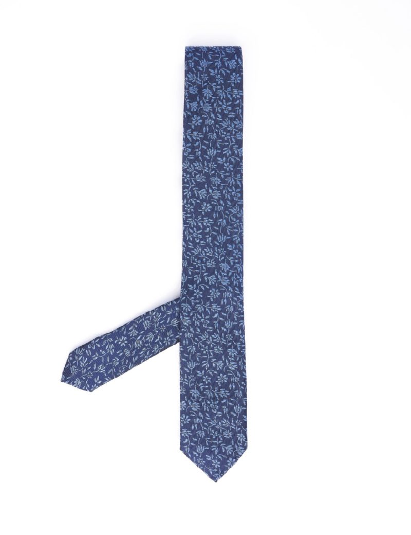 T020N00-Navy-5 flowers Tie