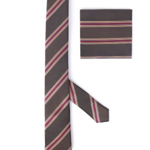 Handkerchief tie with Beige & Maroon Regimental Stripes