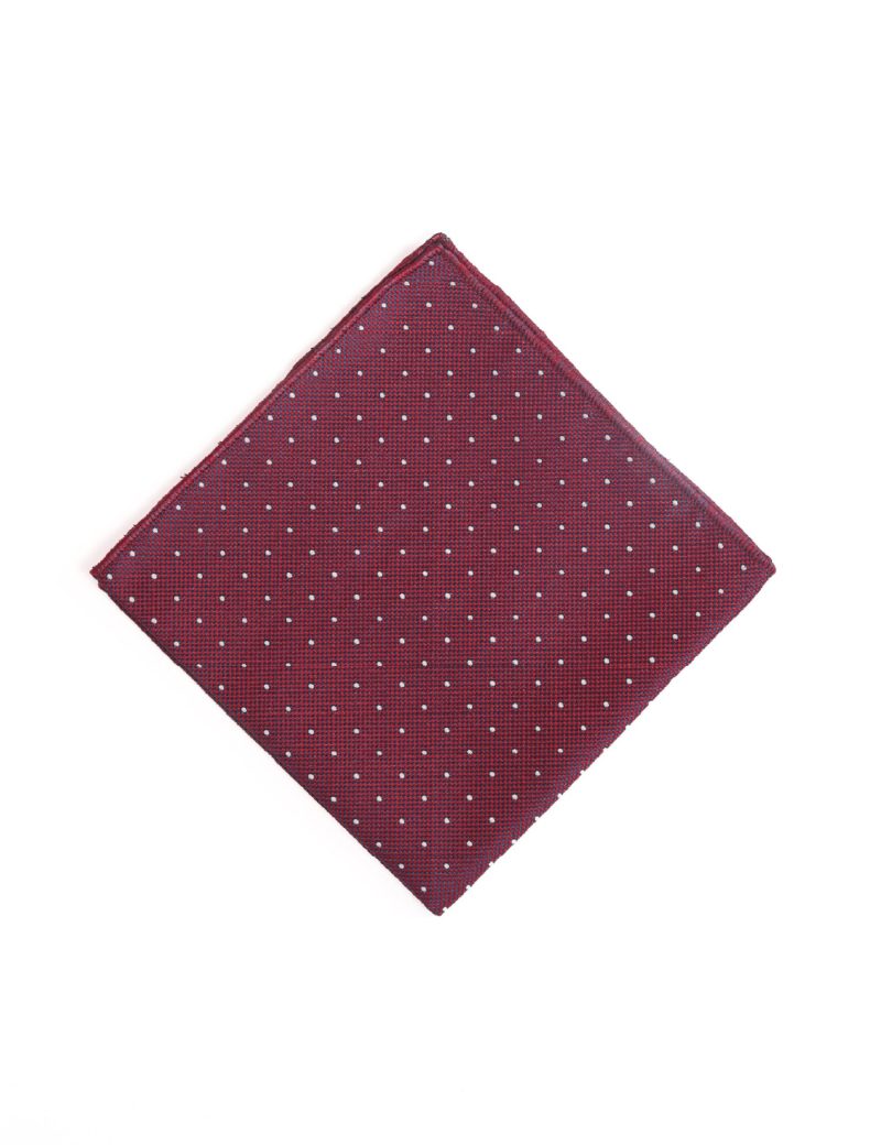 TH001M00-Maroon-4 Handkerchief tie with White and navy dots